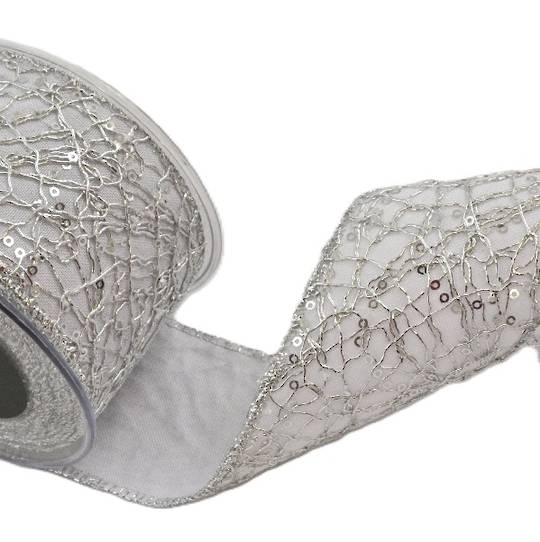 Ribbon 4.5mt, 67mm Silver Maze on White * ETA Nov
